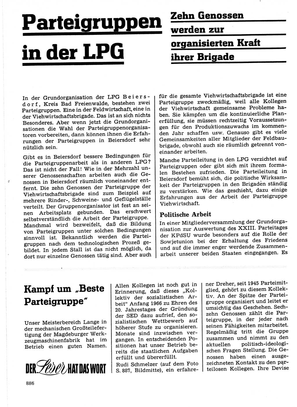 Neuer Weg (NW), Organ des Zentralkomitees (ZK) der SED (Sozialistische Einheitspartei Deutschlands) fÃ¼r Fragen des Parteilebens, 21. Jahrgang [Deutsche Demokratische Republik (DDR)] 1966, Seite 886 (NW ZK SED DDR 1966, S. 886)