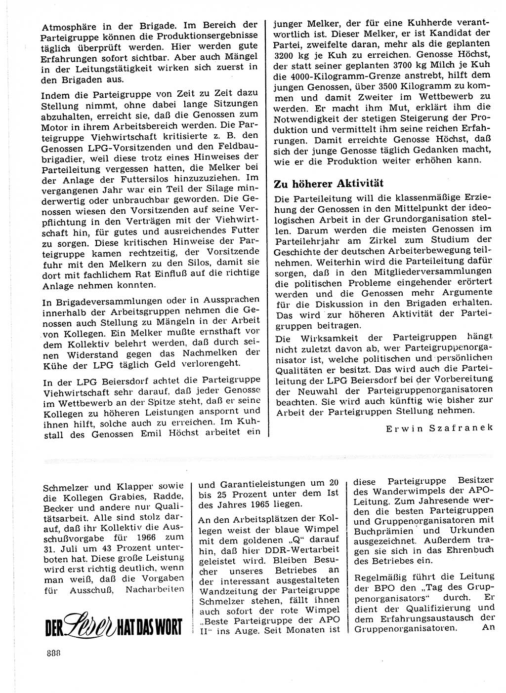 Neuer Weg (NW), Organ des Zentralkomitees (ZK) der SED (Sozialistische Einheitspartei Deutschlands) für Fragen des Parteilebens, 21. Jahrgang [Deutsche Demokratische Republik (DDR)] 1966, Seite 888 (NW ZK SED DDR 1966, S. 888)