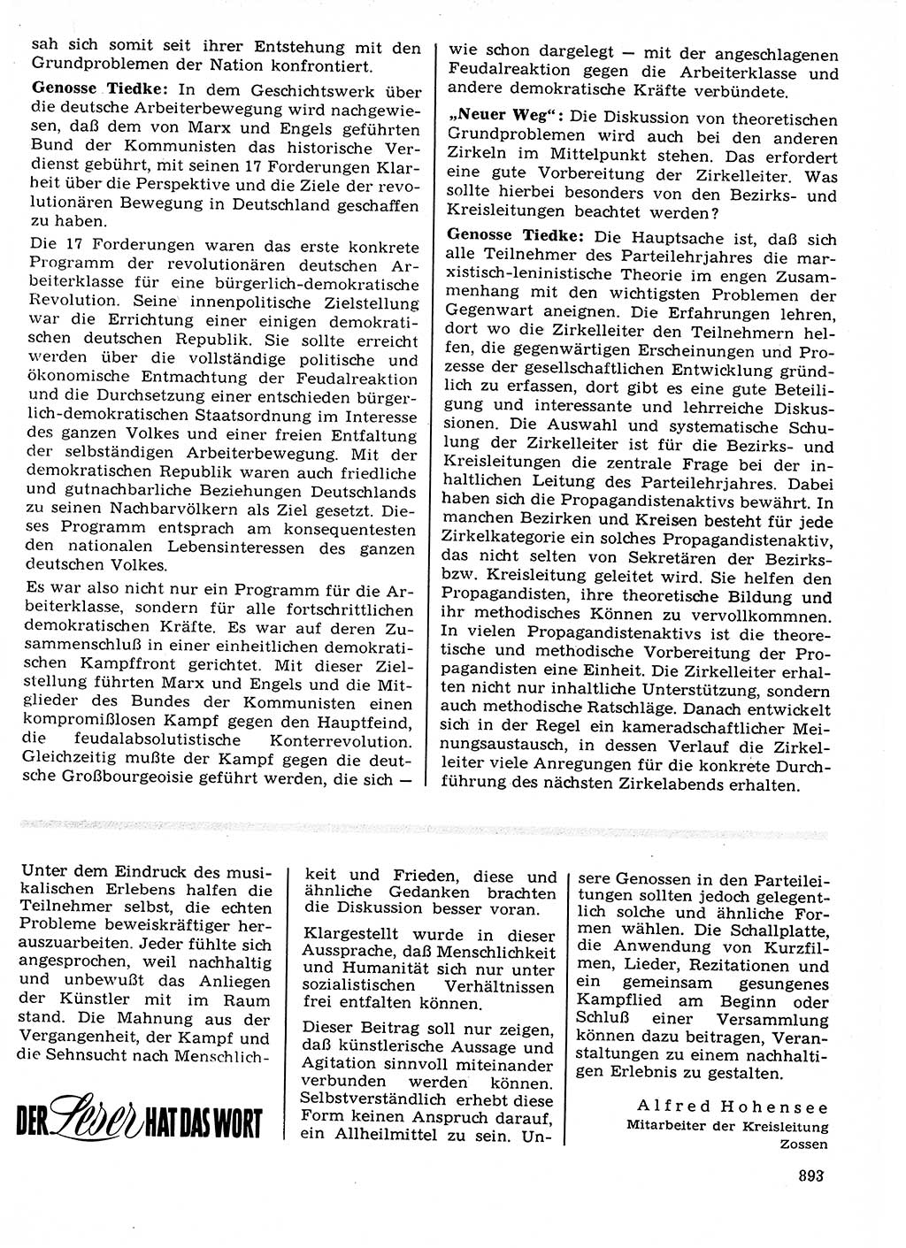 Neuer Weg (NW), Organ des Zentralkomitees (ZK) der SED (Sozialistische Einheitspartei Deutschlands) für Fragen des Parteilebens, 21. Jahrgang [Deutsche Demokratische Republik (DDR)] 1966, Seite 893 (NW ZK SED DDR 1966, S. 893)