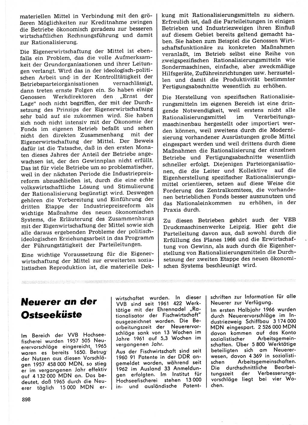 Neuer Weg (NW), Organ des Zentralkomitees (ZK) der SED (Sozialistische Einheitspartei Deutschlands) für Fragen des Parteilebens, 21. Jahrgang [Deutsche Demokratische Republik (DDR)] 1966, Seite 898 (NW ZK SED DDR 1966, S. 898)