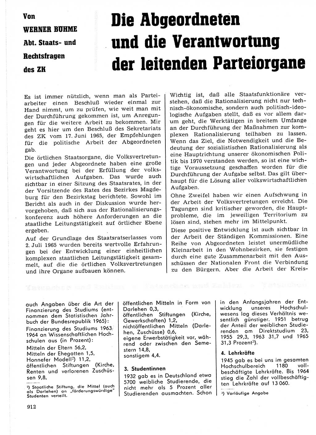 Neuer Weg (NW), Organ des Zentralkomitees (ZK) der SED (Sozialistische Einheitspartei Deutschlands) für Fragen des Parteilebens, 21. Jahrgang [Deutsche Demokratische Republik (DDR)] 1966, Seite 912 (NW ZK SED DDR 1966, S. 912)