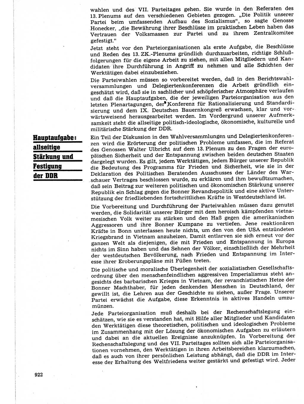Neuer Weg (NW), Organ des Zentralkomitees (ZK) der SED (Sozialistische Einheitspartei Deutschlands) für Fragen des Parteilebens, 21. Jahrgang [Deutsche Demokratische Republik (DDR)] 1966, Seite 922 (NW ZK SED DDR 1966, S. 922)