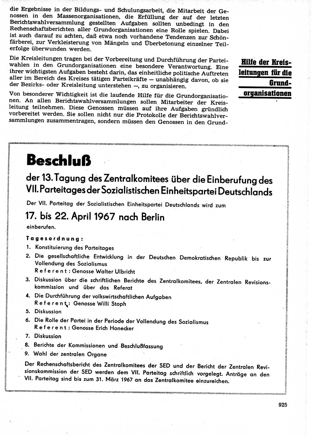 Neuer Weg (NW), Organ des Zentralkomitees (ZK) der SED (Sozialistische Einheitspartei Deutschlands) für Fragen des Parteilebens, 21. Jahrgang [Deutsche Demokratische Republik (DDR)] 1966, Seite 925 (NW ZK SED DDR 1966, S. 925)