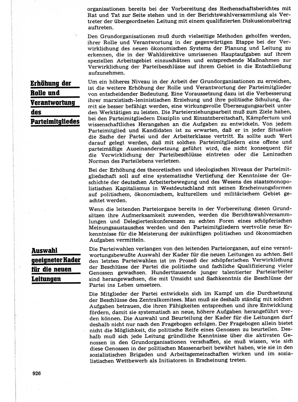 Neuer Weg (NW), Organ des Zentralkomitees (ZK) der SED (Sozialistische Einheitspartei Deutschlands) für Fragen des Parteilebens, 21. Jahrgang [Deutsche Demokratische Republik (DDR)] 1966, Seite 926 (NW ZK SED DDR 1966, S. 926)