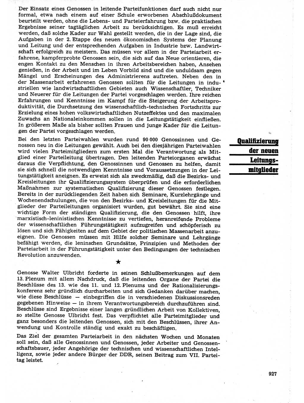 Neuer Weg (NW), Organ des Zentralkomitees (ZK) der SED (Sozialistische Einheitspartei Deutschlands) für Fragen des Parteilebens, 21. Jahrgang [Deutsche Demokratische Republik (DDR)] 1966, Seite 927 (NW ZK SED DDR 1966, S. 927)