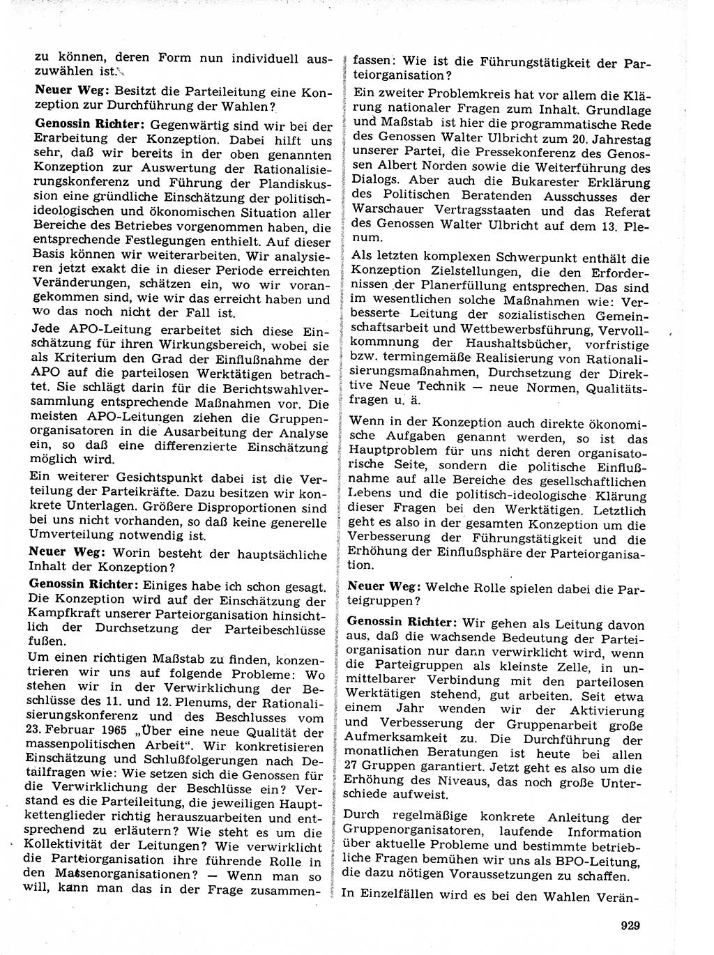 Neuer Weg (NW), Organ des Zentralkomitees (ZK) der SED (Sozialistische Einheitspartei Deutschlands) für Fragen des Parteilebens, 21. Jahrgang [Deutsche Demokratische Republik (DDR)] 1966, Seite 929 (NW ZK SED DDR 1966, S. 929)