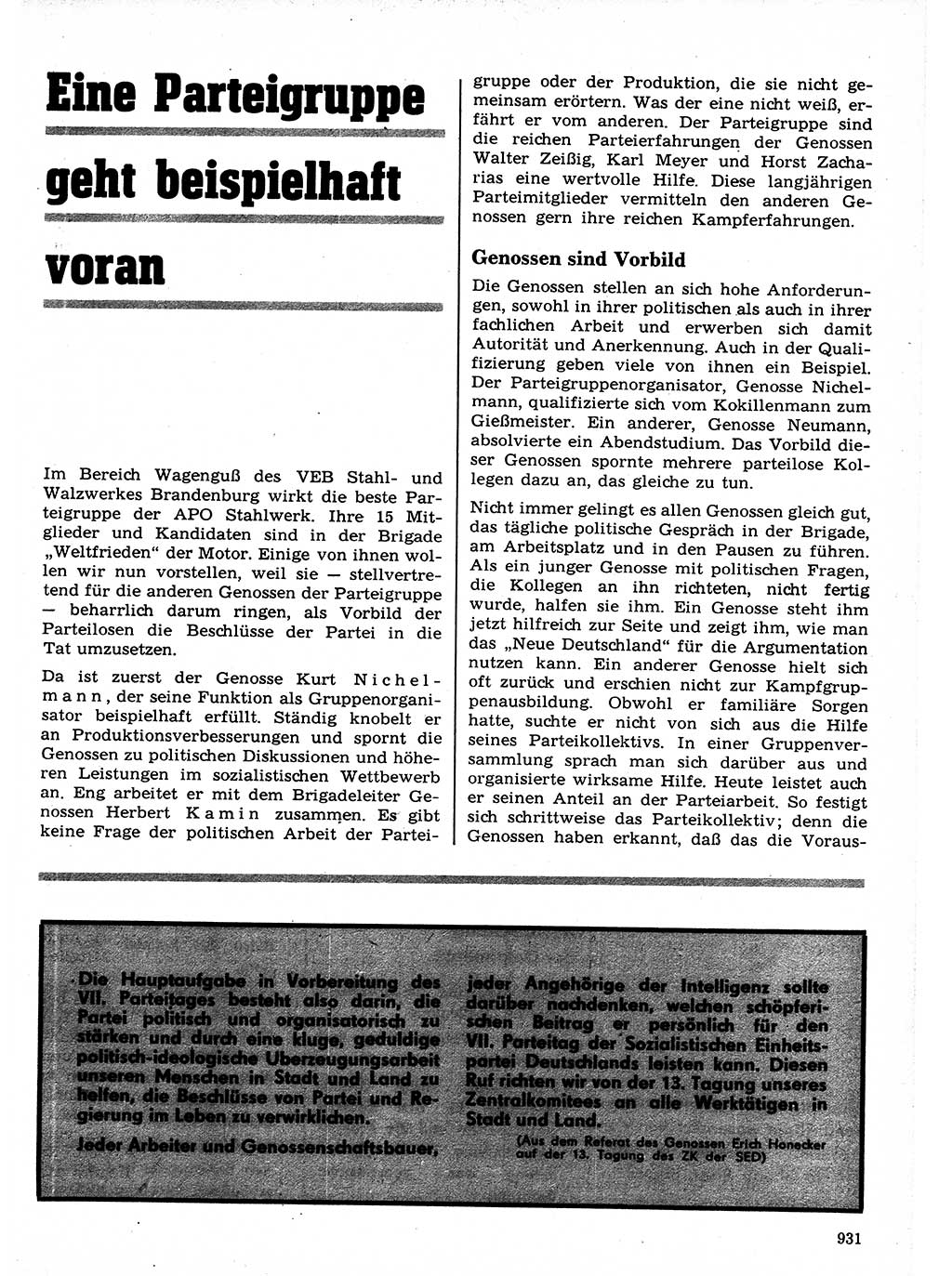 Neuer Weg (NW), Organ des Zentralkomitees (ZK) der SED (Sozialistische Einheitspartei Deutschlands) für Fragen des Parteilebens, 21. Jahrgang [Deutsche Demokratische Republik (DDR)] 1966, Seite 931 (NW ZK SED DDR 1966, S. 931)