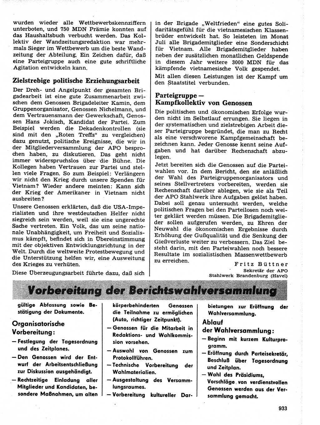 Neuer Weg (NW), Organ des Zentralkomitees (ZK) der SED (Sozialistische Einheitspartei Deutschlands) für Fragen des Parteilebens, 21. Jahrgang [Deutsche Demokratische Republik (DDR)] 1966, Seite 933 (NW ZK SED DDR 1966, S. 933)