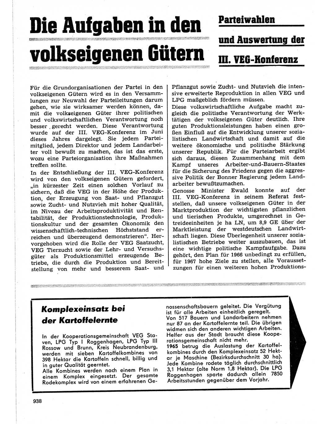 Neuer Weg (NW), Organ des Zentralkomitees (ZK) der SED (Sozialistische Einheitspartei Deutschlands) für Fragen des Parteilebens, 21. Jahrgang [Deutsche Demokratische Republik (DDR)] 1966, Seite 938 (NW ZK SED DDR 1966, S. 938)
