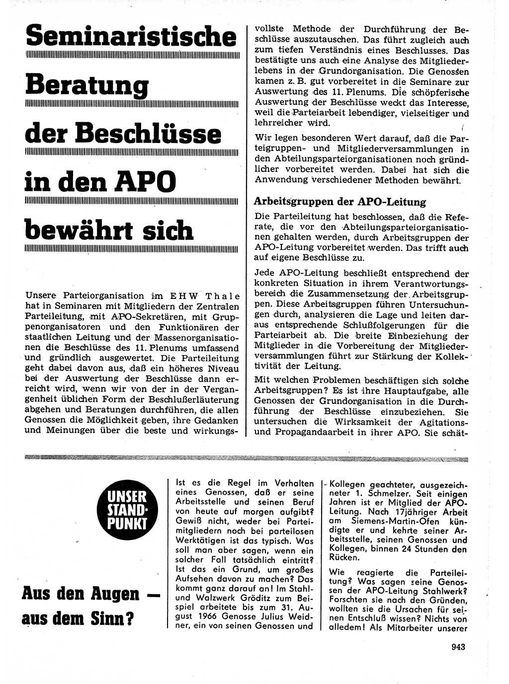 Neuer Weg (NW), Organ des Zentralkomitees (ZK) der SED (Sozialistische Einheitspartei Deutschlands) für Fragen des Parteilebens, 21. Jahrgang [Deutsche Demokratische Republik (DDR)] 1966, Seite 943 (NW ZK SED DDR 1966, S. 943)