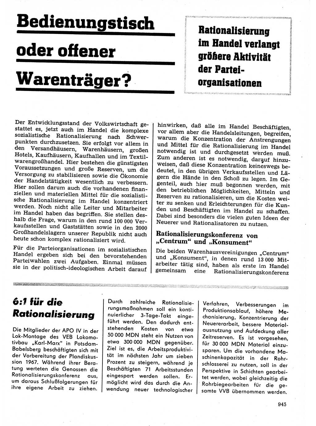 Neuer Weg (NW), Organ des Zentralkomitees (ZK) der SED (Sozialistische Einheitspartei Deutschlands) für Fragen des Parteilebens, 21. Jahrgang [Deutsche Demokratische Republik (DDR)] 1966, Seite 945 (NW ZK SED DDR 1966, S. 945)