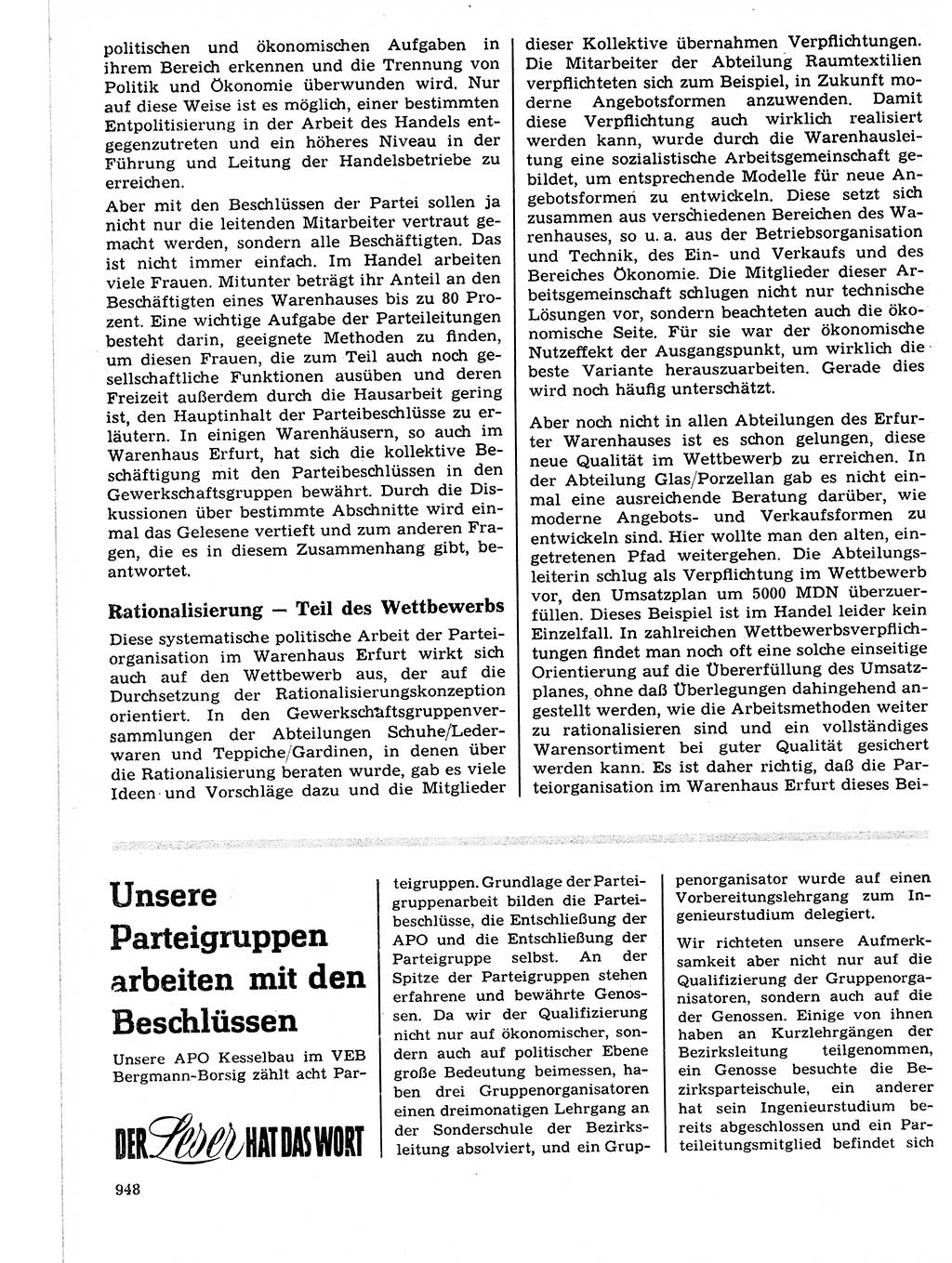 Neuer Weg (NW), Organ des Zentralkomitees (ZK) der SED (Sozialistische Einheitspartei Deutschlands) für Fragen des Parteilebens, 21. Jahrgang [Deutsche Demokratische Republik (DDR)] 1966, Seite 948 (NW ZK SED DDR 1966, S. 948)
