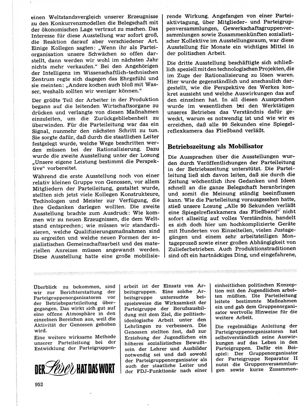 Neuer Weg (NW), Organ des Zentralkomitees (ZK) der SED (Sozialistische Einheitspartei Deutschlands) für Fragen des Parteilebens, 21. Jahrgang [Deutsche Demokratische Republik (DDR)] 1966, Seite 952 (NW ZK SED DDR 1966, S. 952)