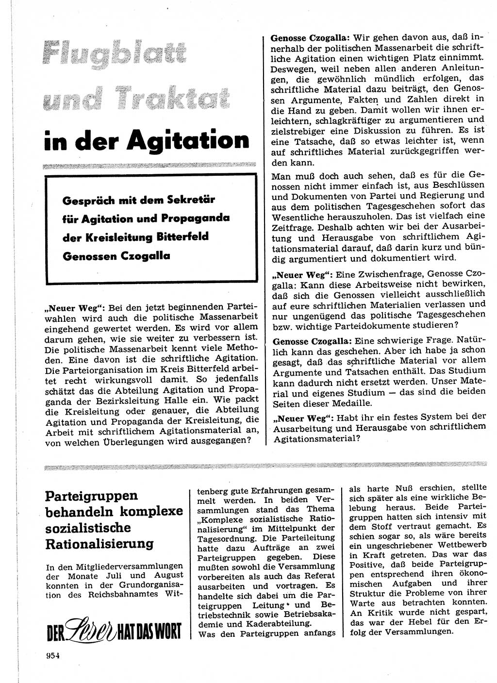 Neuer Weg (NW), Organ des Zentralkomitees (ZK) der SED (Sozialistische Einheitspartei Deutschlands) für Fragen des Parteilebens, 21. Jahrgang [Deutsche Demokratische Republik (DDR)] 1966, Seite 954 (NW ZK SED DDR 1966, S. 954)