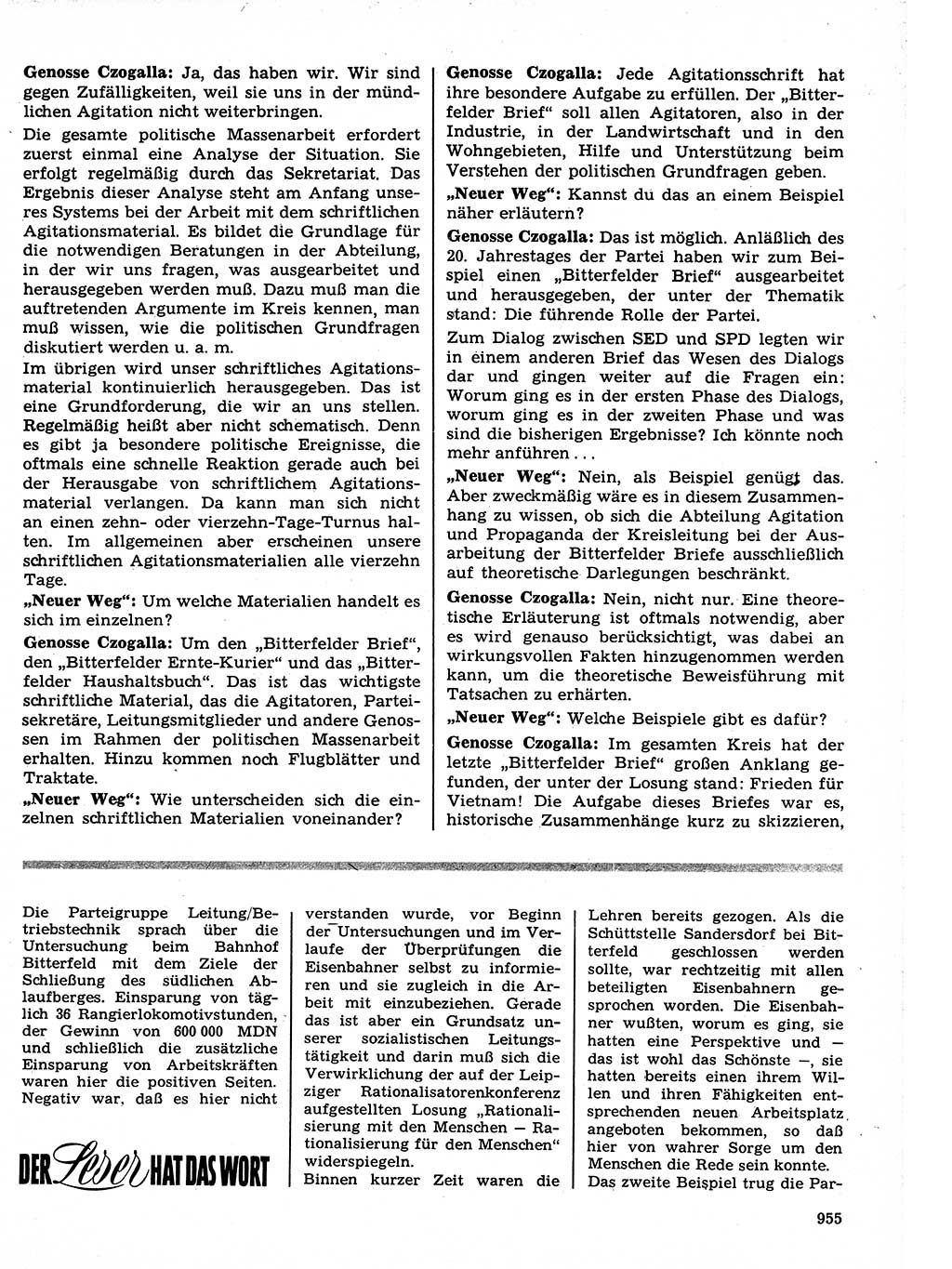 Neuer Weg (NW), Organ des Zentralkomitees (ZK) der SED (Sozialistische Einheitspartei Deutschlands) für Fragen des Parteilebens, 21. Jahrgang [Deutsche Demokratische Republik (DDR)] 1966, Seite 955 (NW ZK SED DDR 1966, S. 955)