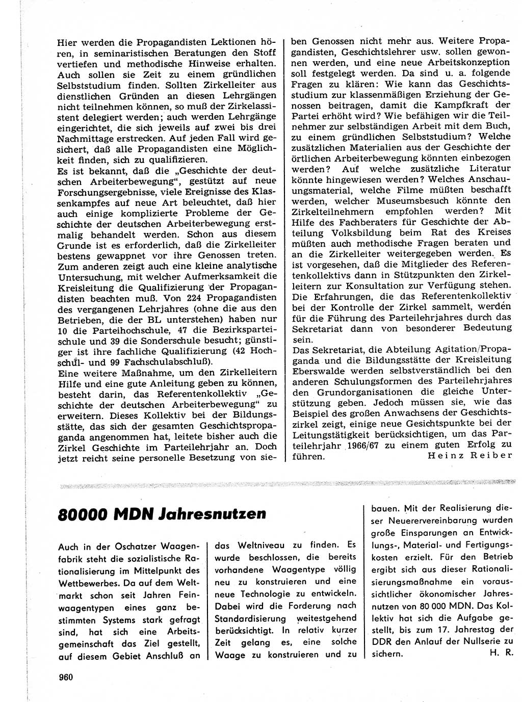 Neuer Weg (NW), Organ des Zentralkomitees (ZK) der SED (Sozialistische Einheitspartei Deutschlands) für Fragen des Parteilebens, 21. Jahrgang [Deutsche Demokratische Republik (DDR)] 1966, Seite 960 (NW ZK SED DDR 1966, S. 960)