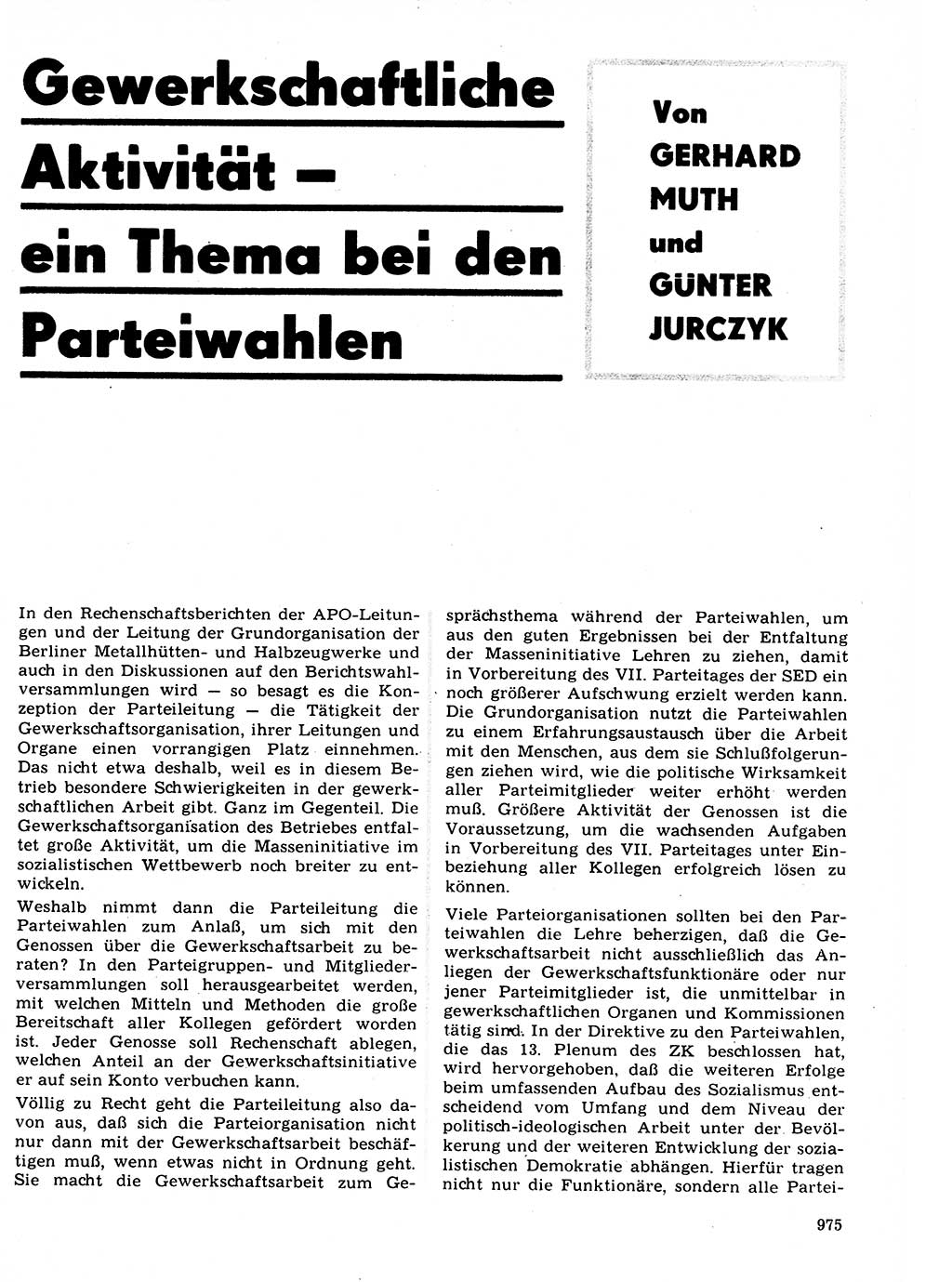 Neuer Weg (NW), Organ des Zentralkomitees (ZK) der SED (Sozialistische Einheitspartei Deutschlands) für Fragen des Parteilebens, 21. Jahrgang [Deutsche Demokratische Republik (DDR)] 1966, Seite 975 (NW ZK SED DDR 1966, S. 975)