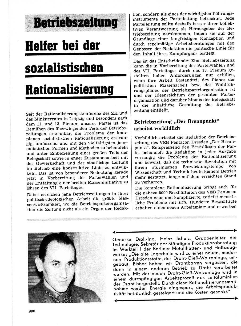 Neuer Weg (NW), Organ des Zentralkomitees (ZK) der SED (Sozialistische Einheitspartei Deutschlands) für Fragen des Parteilebens, 21. Jahrgang [Deutsche Demokratische Republik (DDR)] 1966, Seite 980 (NW ZK SED DDR 1966, S. 980)