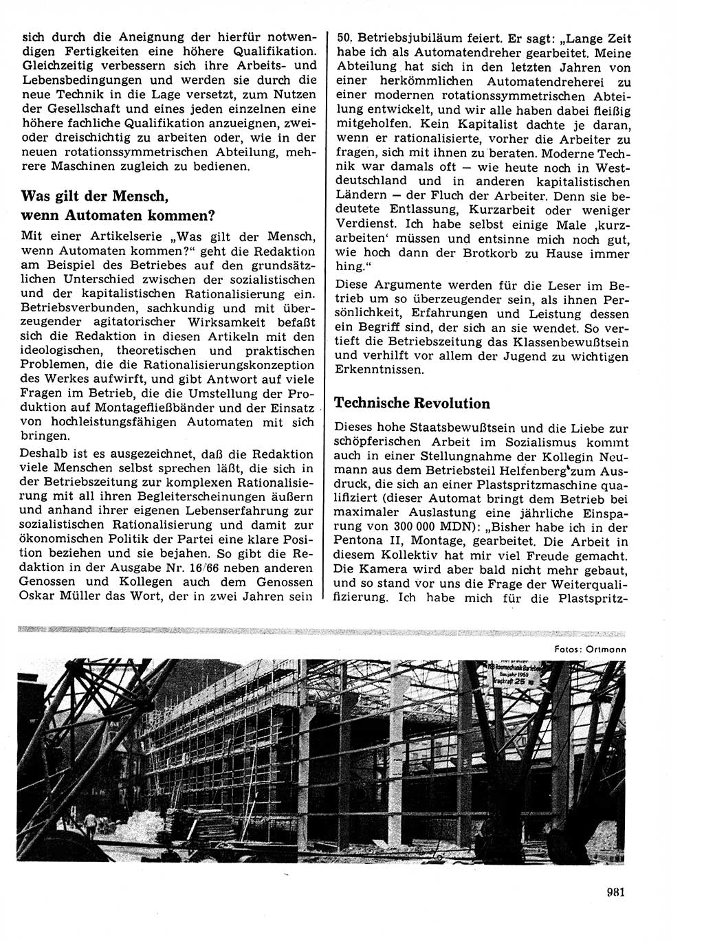 Neuer Weg (NW), Organ des Zentralkomitees (ZK) der SED (Sozialistische Einheitspartei Deutschlands) für Fragen des Parteilebens, 21. Jahrgang [Deutsche Demokratische Republik (DDR)] 1966, Seite 981 (NW ZK SED DDR 1966, S. 981)