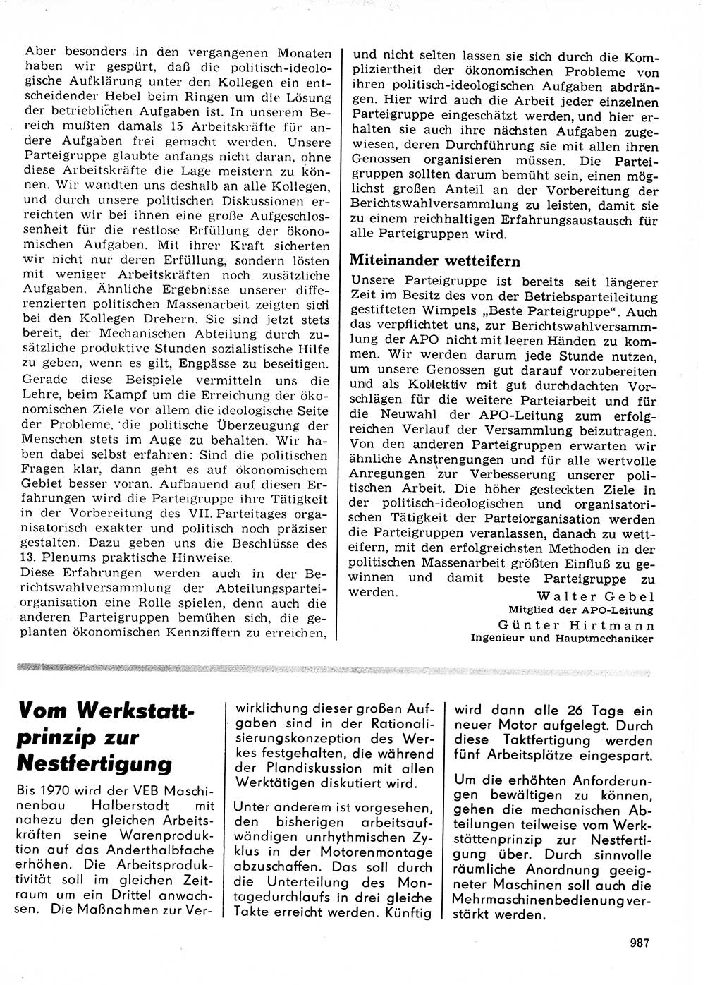 Neuer Weg (NW), Organ des Zentralkomitees (ZK) der SED (Sozialistische Einheitspartei Deutschlands) für Fragen des Parteilebens, 21. Jahrgang [Deutsche Demokratische Republik (DDR)] 1966, Seite 987 (NW ZK SED DDR 1966, S. 987)