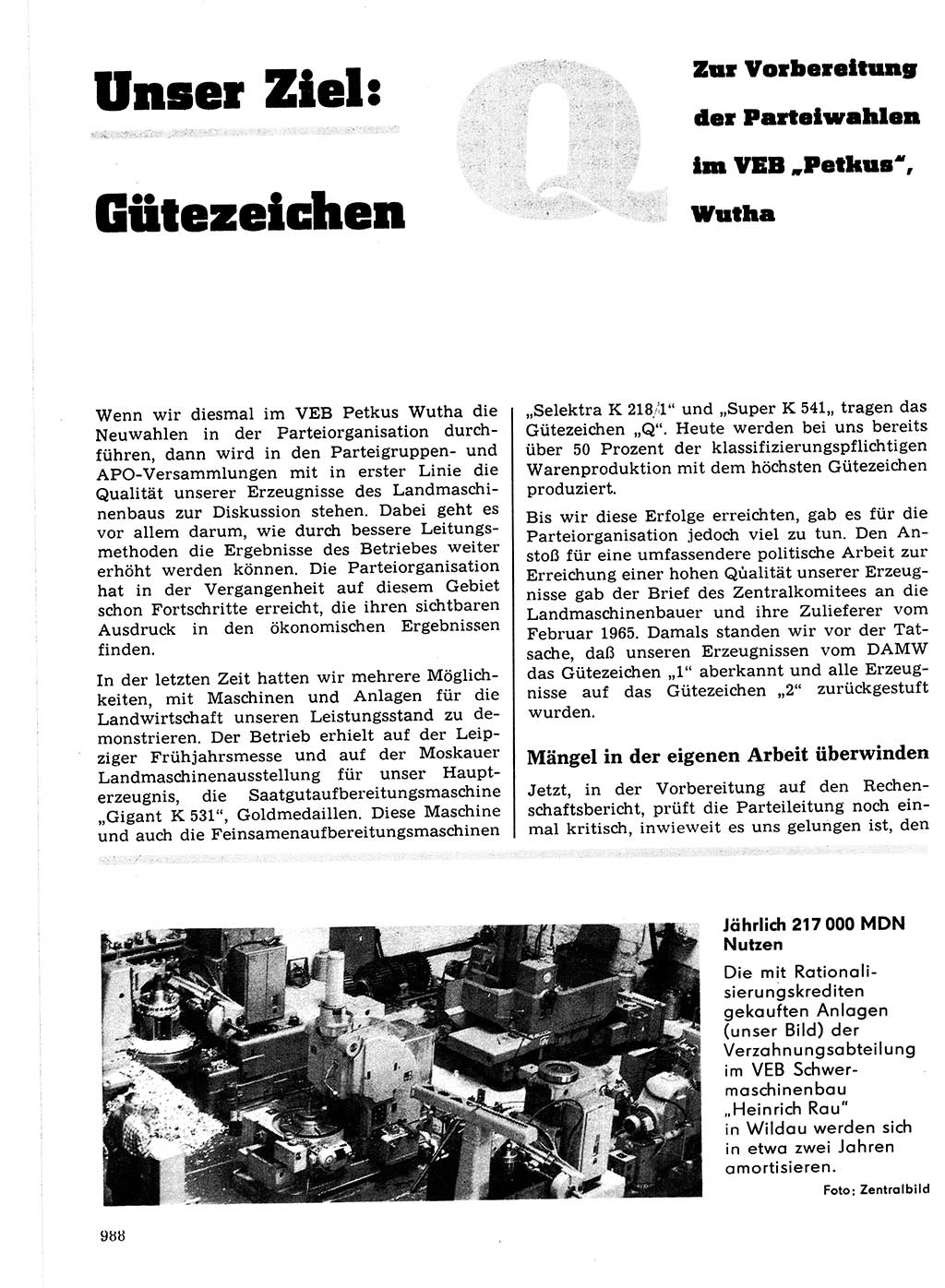 Neuer Weg (NW), Organ des Zentralkomitees (ZK) der SED (Sozialistische Einheitspartei Deutschlands) für Fragen des Parteilebens, 21. Jahrgang [Deutsche Demokratische Republik (DDR)] 1966, Seite 988 (NW ZK SED DDR 1966, S. 988)