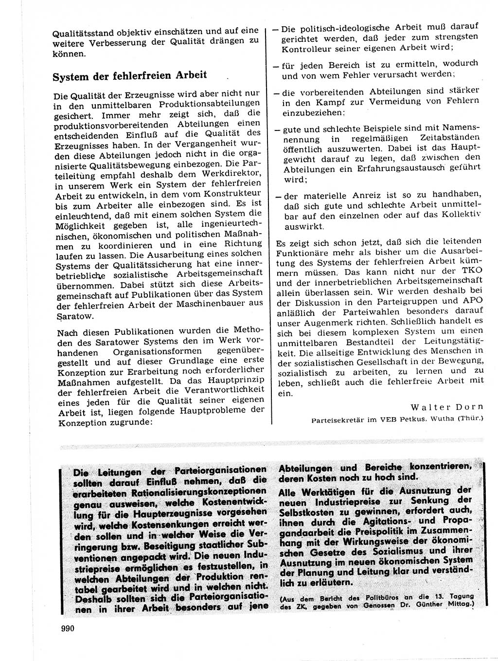 Neuer Weg (NW), Organ des Zentralkomitees (ZK) der SED (Sozialistische Einheitspartei Deutschlands) für Fragen des Parteilebens, 21. Jahrgang [Deutsche Demokratische Republik (DDR)] 1966, Seite 990 (NW ZK SED DDR 1966, S. 990)
