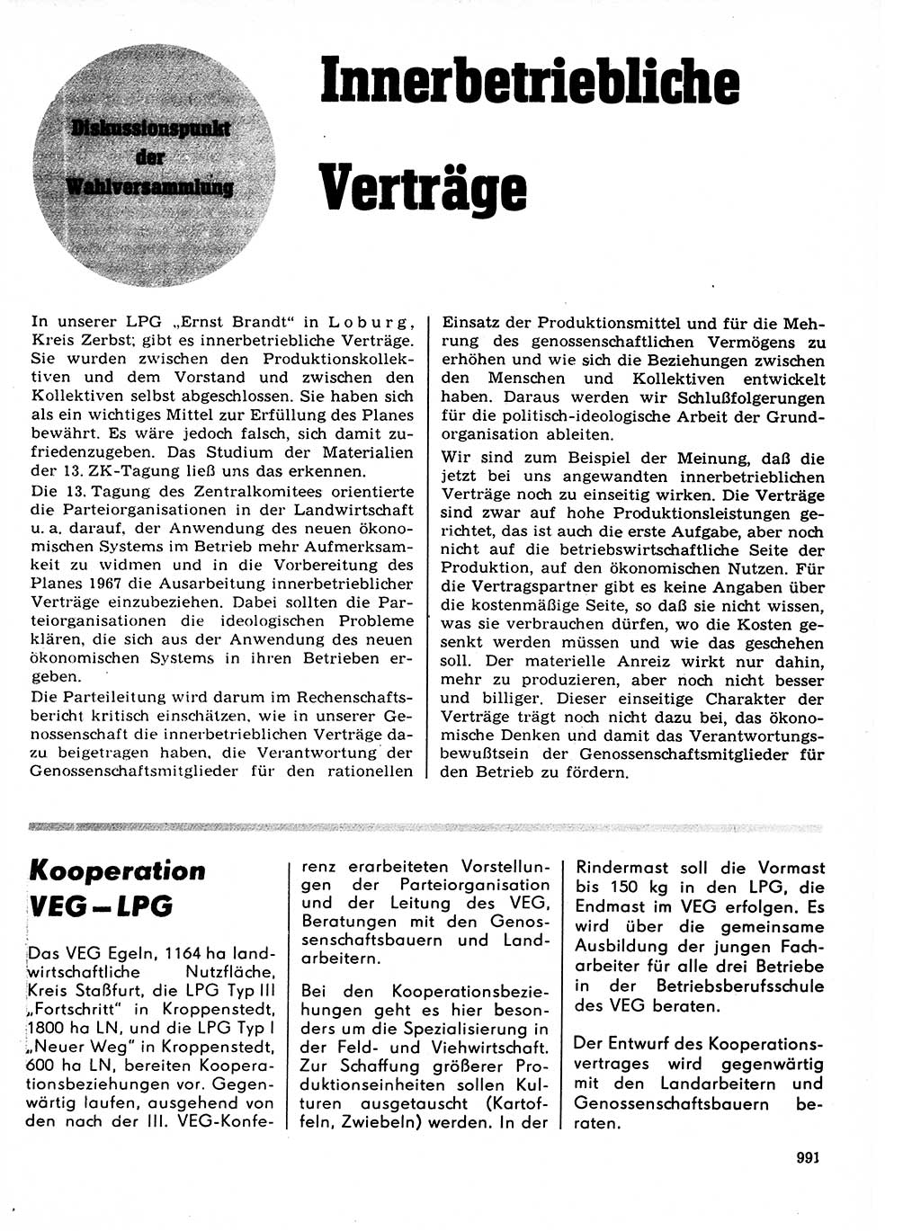 Neuer Weg (NW), Organ des Zentralkomitees (ZK) der SED (Sozialistische Einheitspartei Deutschlands) für Fragen des Parteilebens, 21. Jahrgang [Deutsche Demokratische Republik (DDR)] 1966, Seite 991 (NW ZK SED DDR 1966, S. 991)