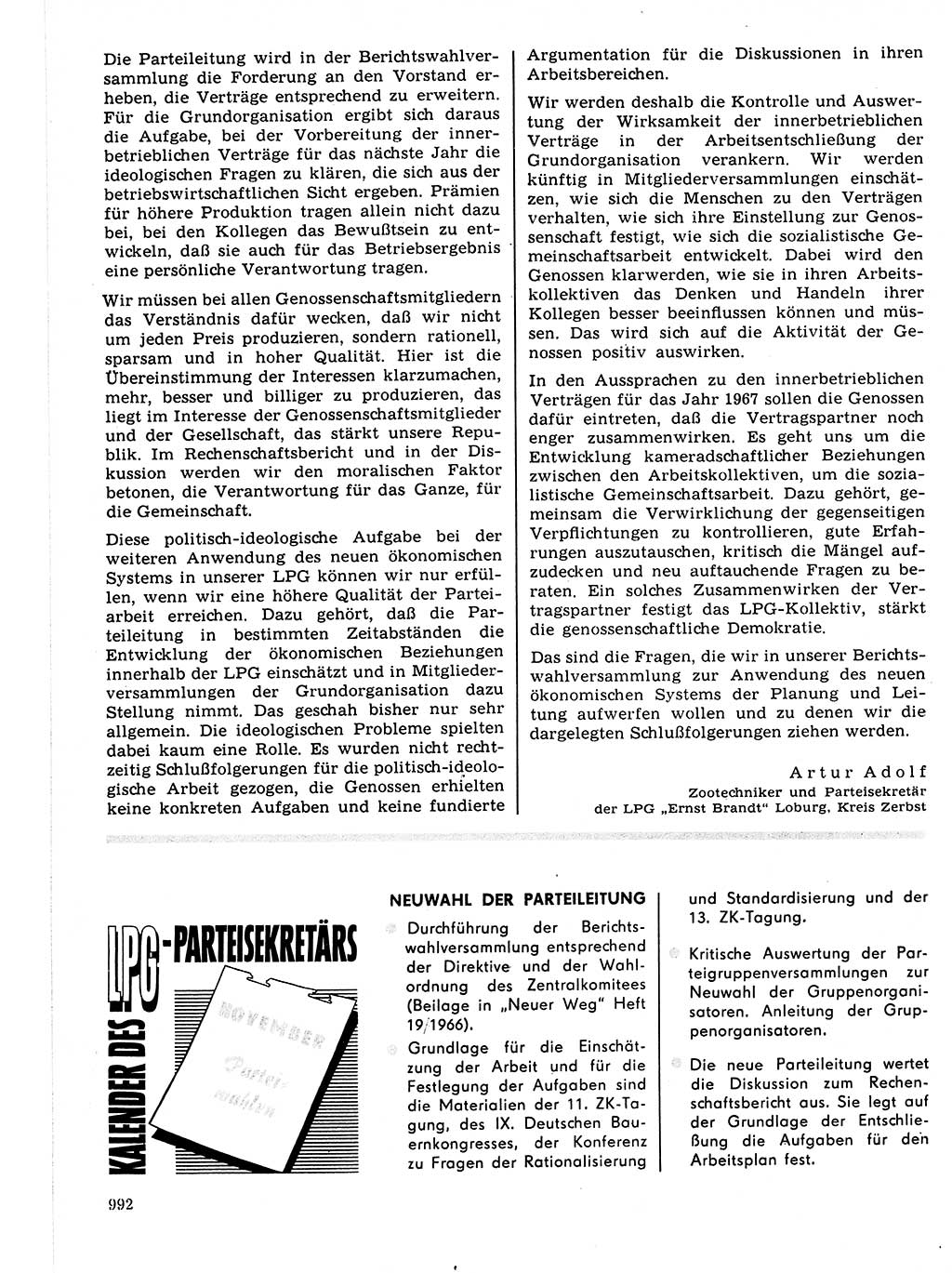 Neuer Weg (NW), Organ des Zentralkomitees (ZK) der SED (Sozialistische Einheitspartei Deutschlands) für Fragen des Parteilebens, 21. Jahrgang [Deutsche Demokratische Republik (DDR)] 1966, Seite 992 (NW ZK SED DDR 1966, S. 992)