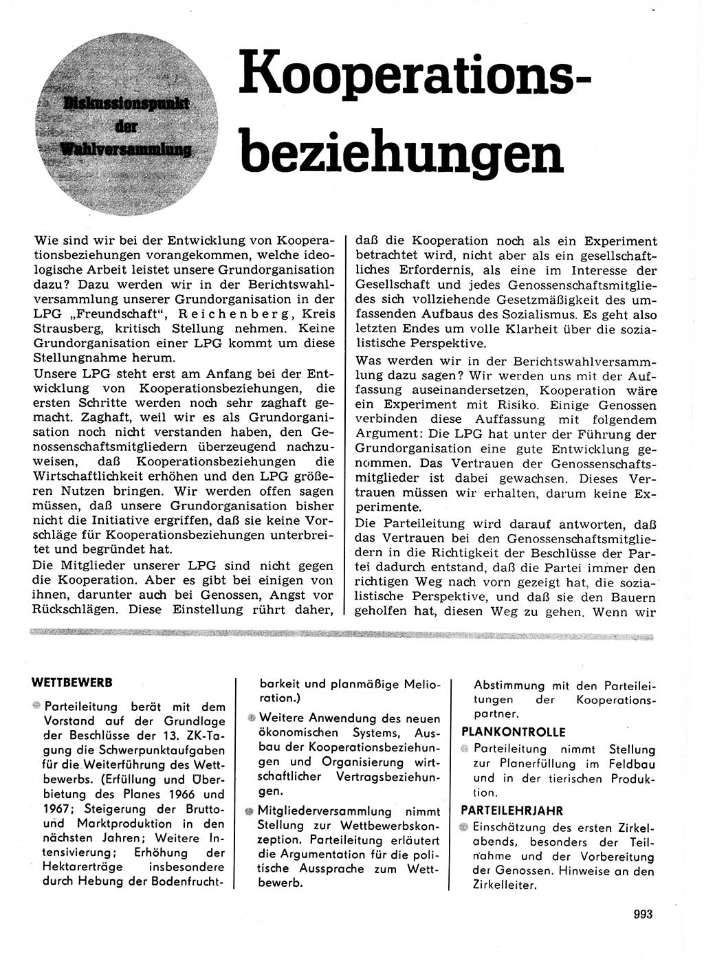 Neuer Weg (NW), Organ des Zentralkomitees (ZK) der SED (Sozialistische Einheitspartei Deutschlands) für Fragen des Parteilebens, 21. Jahrgang [Deutsche Demokratische Republik (DDR)] 1966, Seite 993 (NW ZK SED DDR 1966, S. 993)