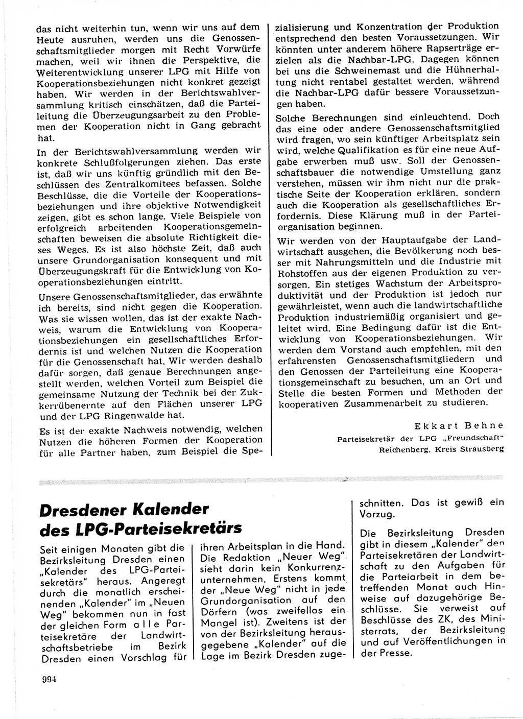 Neuer Weg (NW), Organ des Zentralkomitees (ZK) der SED (Sozialistische Einheitspartei Deutschlands) für Fragen des Parteilebens, 21. Jahrgang [Deutsche Demokratische Republik (DDR)] 1966, Seite 994 (NW ZK SED DDR 1966, S. 994)