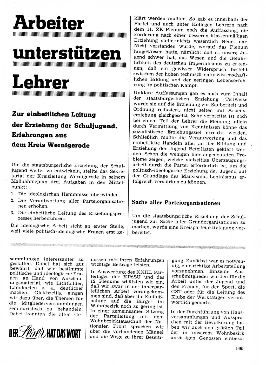 Neuer Weg (NW), Organ des Zentralkomitees (ZK) der SED (Sozialistische Einheitspartei Deutschlands) für Fragen des Parteilebens, 21. Jahrgang [Deutsche Demokratische Republik (DDR)] 1966, Seite 999 (NW ZK SED DDR 1966, S. 999)
