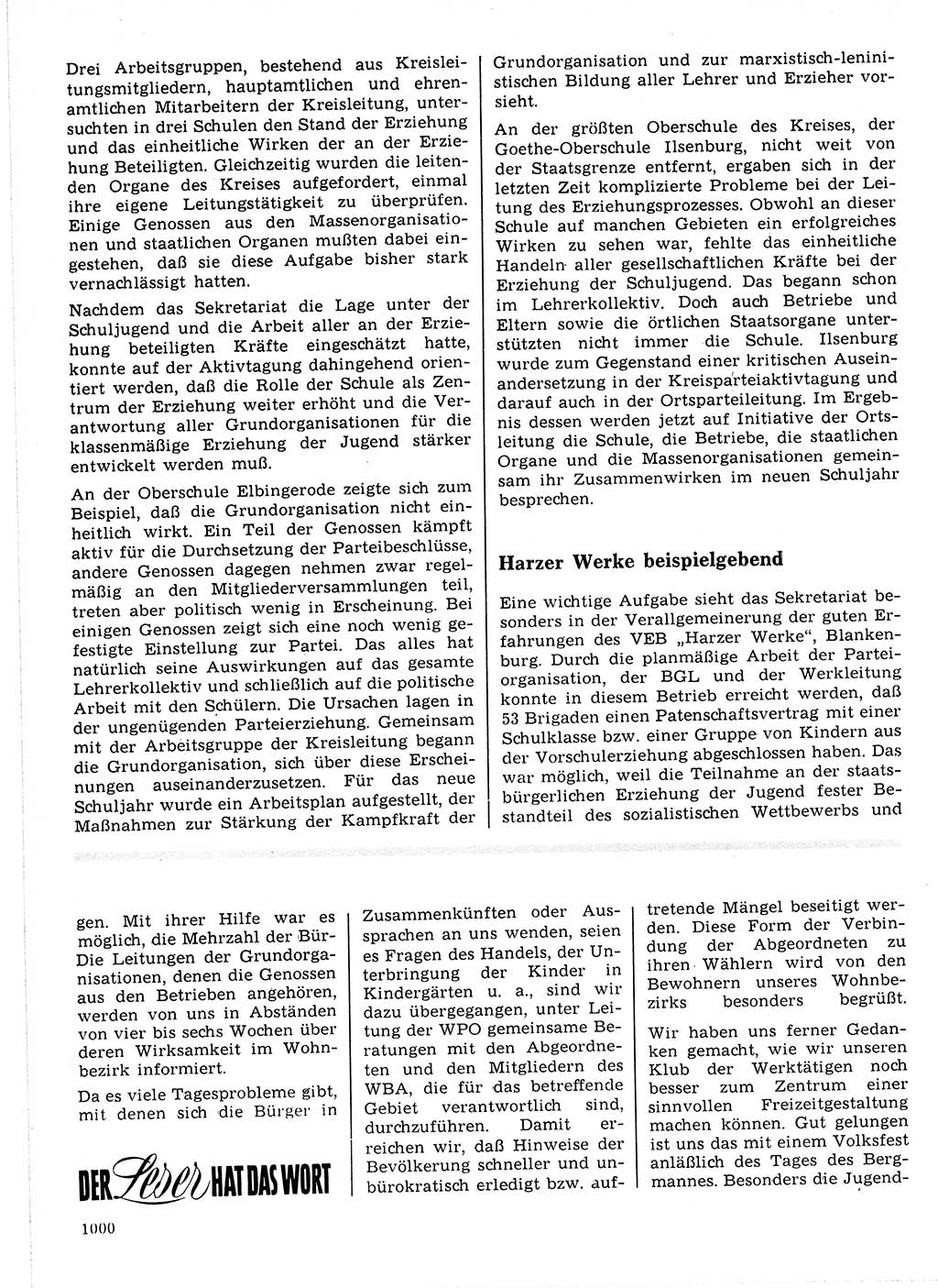 Neuer Weg (NW), Organ des Zentralkomitees (ZK) der SED (Sozialistische Einheitspartei Deutschlands) für Fragen des Parteilebens, 21. Jahrgang [Deutsche Demokratische Republik (DDR)] 1966, Seite 1000 (NW ZK SED DDR 1966, S. 1000)