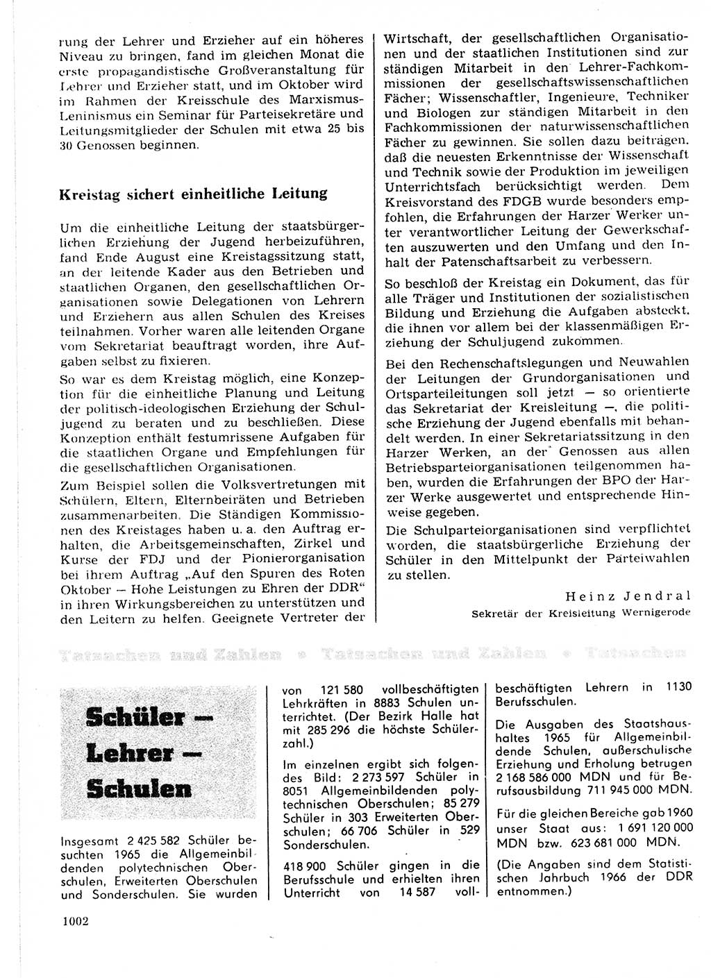 Neuer Weg (NW), Organ des Zentralkomitees (ZK) der SED (Sozialistische Einheitspartei Deutschlands) für Fragen des Parteilebens, 21. Jahrgang [Deutsche Demokratische Republik (DDR)] 1966, Seite 1002 (NW ZK SED DDR 1966, S. 1002)