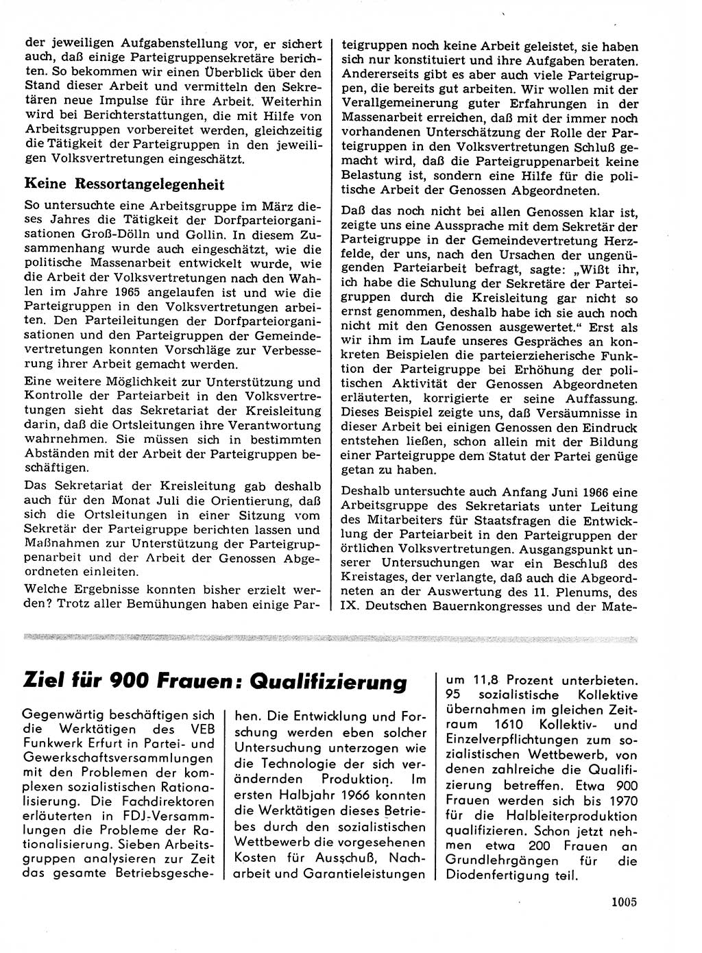 Neuer Weg (NW), Organ des Zentralkomitees (ZK) der SED (Sozialistische Einheitspartei Deutschlands) für Fragen des Parteilebens, 21. Jahrgang [Deutsche Demokratische Republik (DDR)] 1966, Seite 1005 (NW ZK SED DDR 1966, S. 1005)