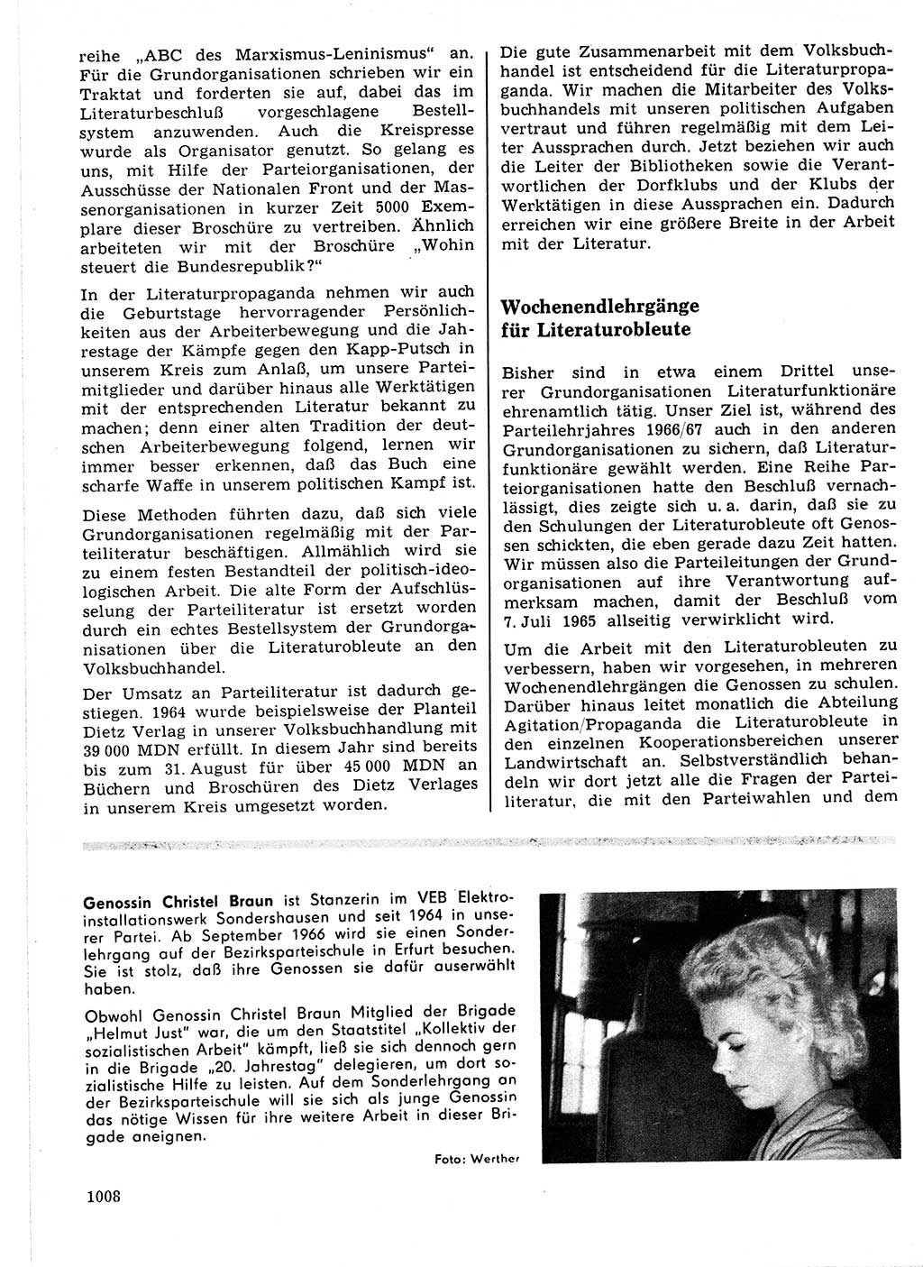 Neuer Weg (NW), Organ des Zentralkomitees (ZK) der SED (Sozialistische Einheitspartei Deutschlands) für Fragen des Parteilebens, 21. Jahrgang [Deutsche Demokratische Republik (DDR)] 1966, Seite 1008 (NW ZK SED DDR 1966, S. 1008)