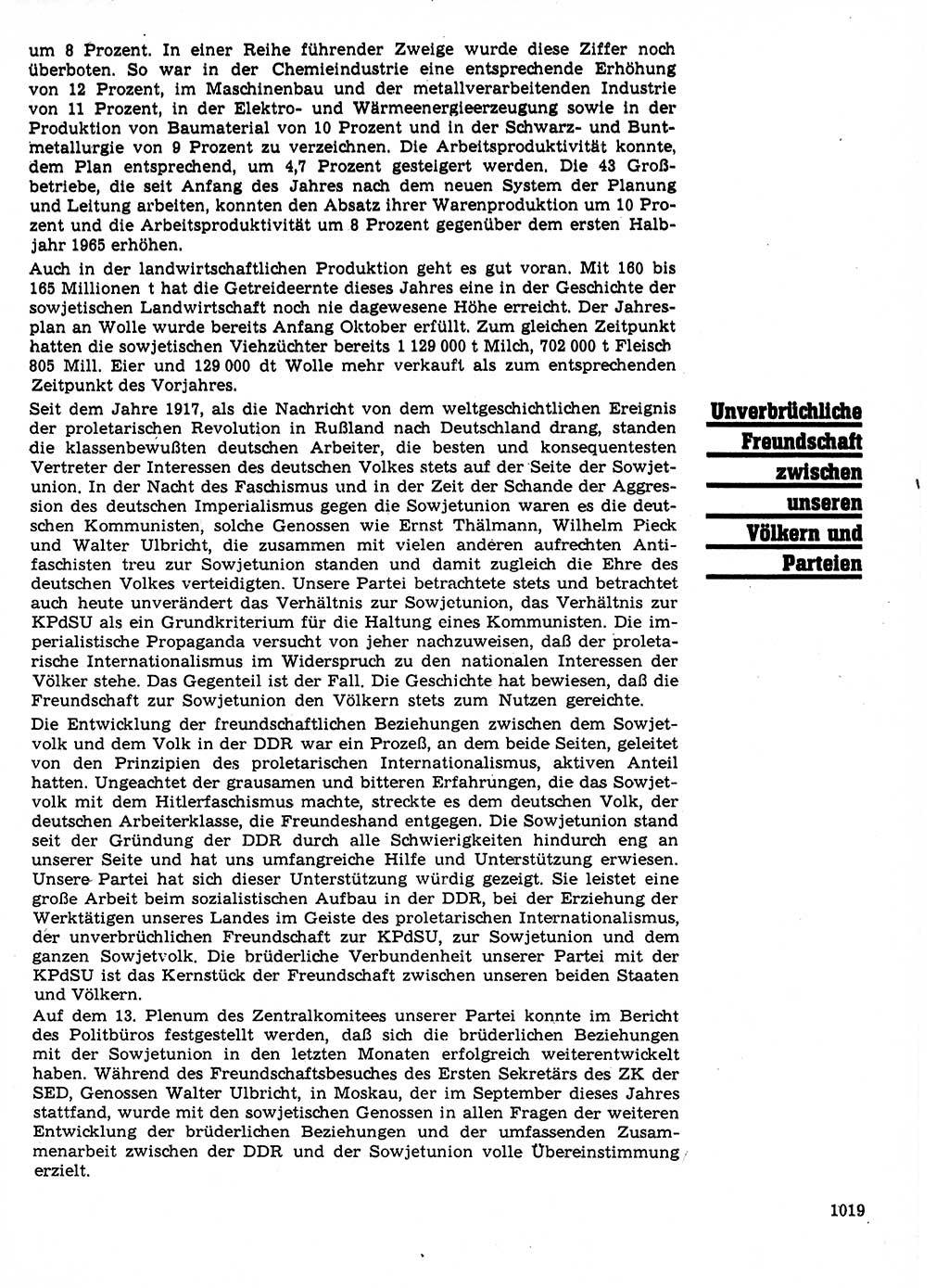 Neuer Weg (NW), Organ des Zentralkomitees (ZK) der SED (Sozialistische Einheitspartei Deutschlands) für Fragen des Parteilebens, 21. Jahrgang [Deutsche Demokratische Republik (DDR)] 1966, Seite 1019 (NW ZK SED DDR 1966, S. 1019)