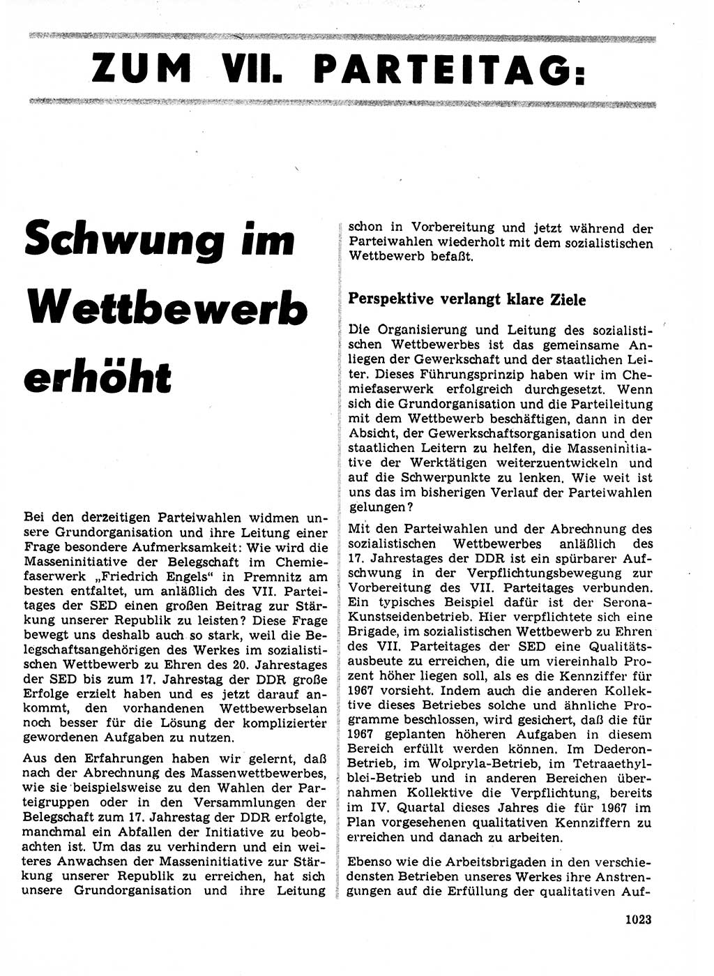 Neuer Weg (NW), Organ des Zentralkomitees (ZK) der SED (Sozialistische Einheitspartei Deutschlands) für Fragen des Parteilebens, 21. Jahrgang [Deutsche Demokratische Republik (DDR)] 1966, Seite 1023 (NW ZK SED DDR 1966, S. 1023)