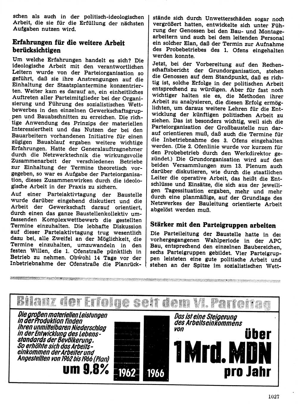 Neuer Weg (NW), Organ des Zentralkomitees (ZK) der SED (Sozialistische Einheitspartei Deutschlands) für Fragen des Parteilebens, 21. Jahrgang [Deutsche Demokratische Republik (DDR)] 1966, Seite 1027 (NW ZK SED DDR 1966, S. 1027)