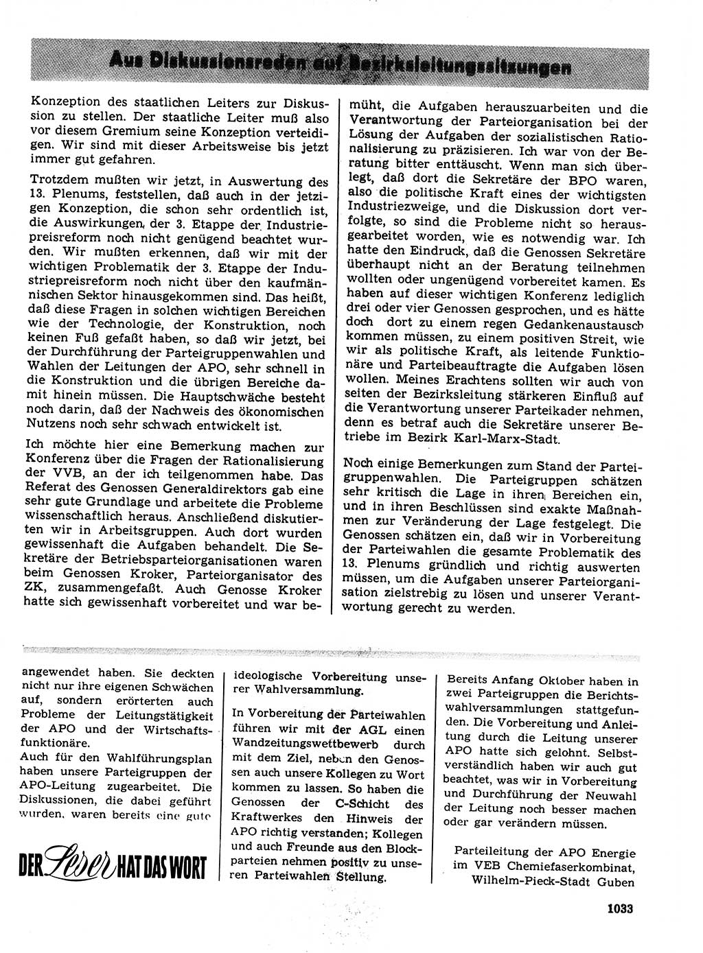 Neuer Weg (NW), Organ des Zentralkomitees (ZK) der SED (Sozialistische Einheitspartei Deutschlands) für Fragen des Parteilebens, 21. Jahrgang [Deutsche Demokratische Republik (DDR)] 1966, Seite 1033 (NW ZK SED DDR 1966, S. 1033)