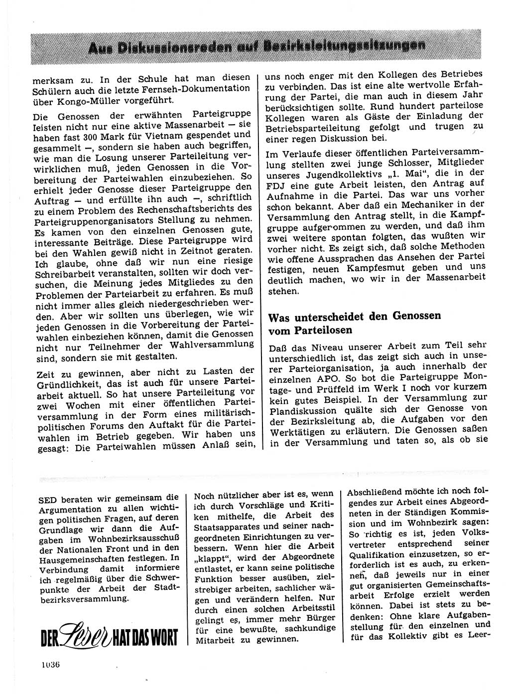 Neuer Weg (NW), Organ des Zentralkomitees (ZK) der SED (Sozialistische Einheitspartei Deutschlands) für Fragen des Parteilebens, 21. Jahrgang [Deutsche Demokratische Republik (DDR)] 1966, Seite 1036 (NW ZK SED DDR 1966, S. 1036)