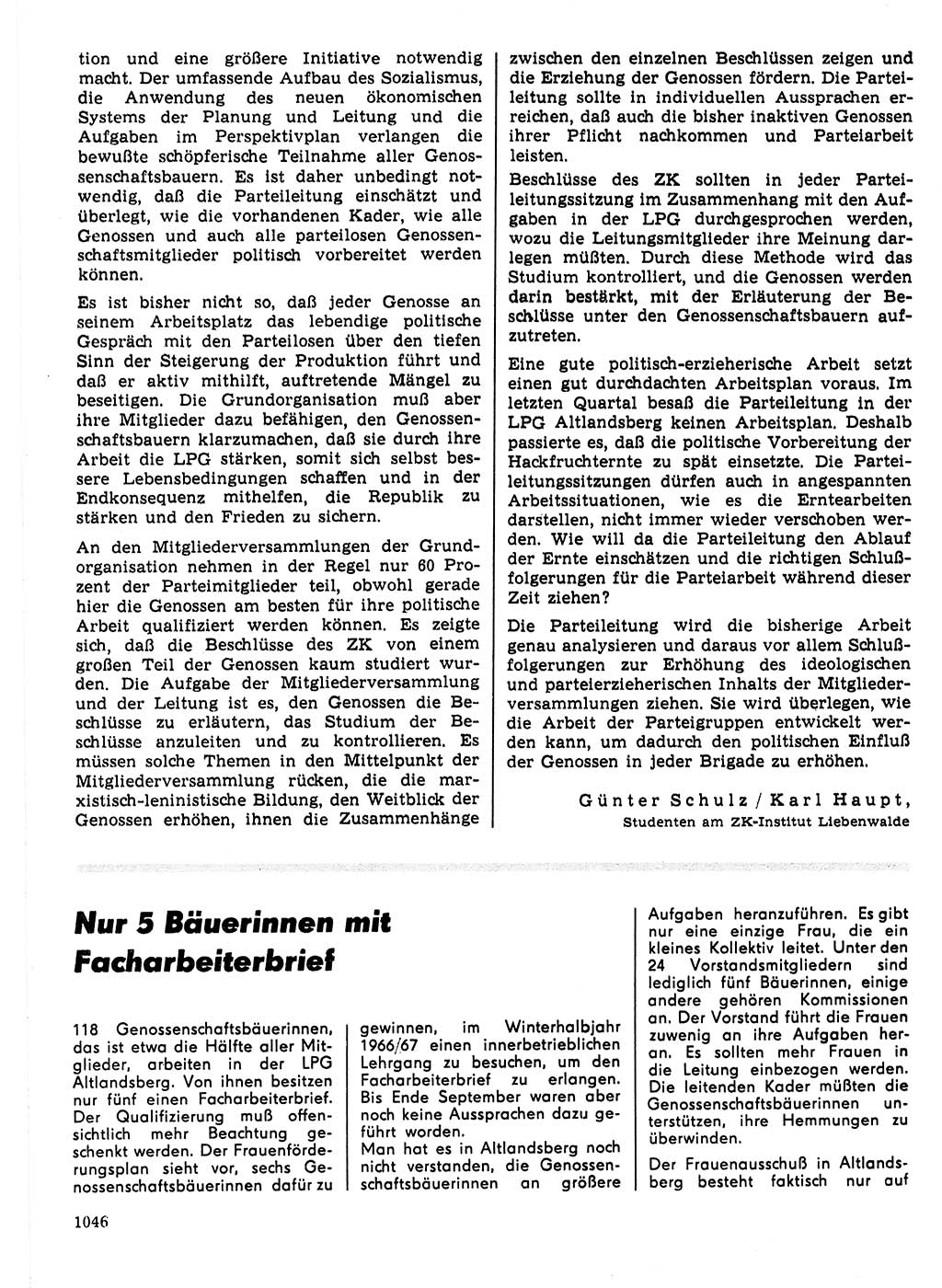 Neuer Weg (NW), Organ des Zentralkomitees (ZK) der SED (Sozialistische Einheitspartei Deutschlands) für Fragen des Parteilebens, 21. Jahrgang [Deutsche Demokratische Republik (DDR)] 1966, Seite 1046 (NW ZK SED DDR 1966, S. 1046)