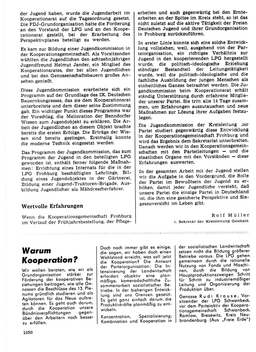 Neuer Weg (NW), Organ des Zentralkomitees (ZK) der SED (Sozialistische Einheitspartei Deutschlands) für Fragen des Parteilebens, 21. Jahrgang [Deutsche Demokratische Republik (DDR)] 1966, Seite 1050 (NW ZK SED DDR 1966, S. 1050)