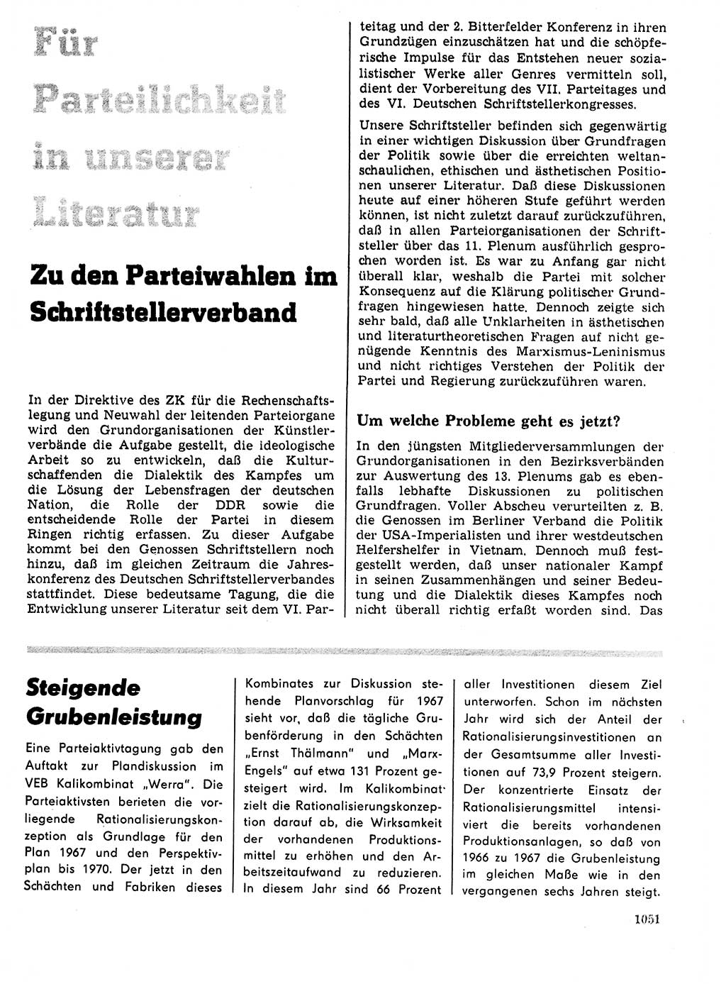 Neuer Weg (NW), Organ des Zentralkomitees (ZK) der SED (Sozialistische Einheitspartei Deutschlands) für Fragen des Parteilebens, 21. Jahrgang [Deutsche Demokratische Republik (DDR)] 1966, Seite 1051 (NW ZK SED DDR 1966, S. 1051)