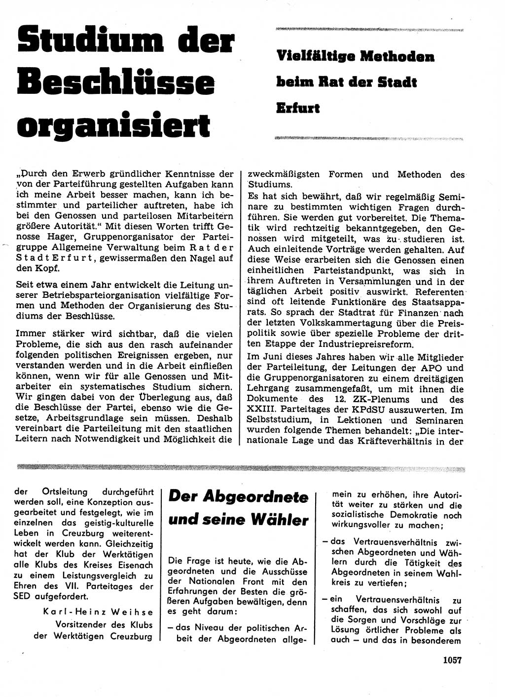 Neuer Weg (NW), Organ des Zentralkomitees (ZK) der SED (Sozialistische Einheitspartei Deutschlands) für Fragen des Parteilebens, 21. Jahrgang [Deutsche Demokratische Republik (DDR)] 1966, Seite 1057 (NW ZK SED DDR 1966, S. 1057)