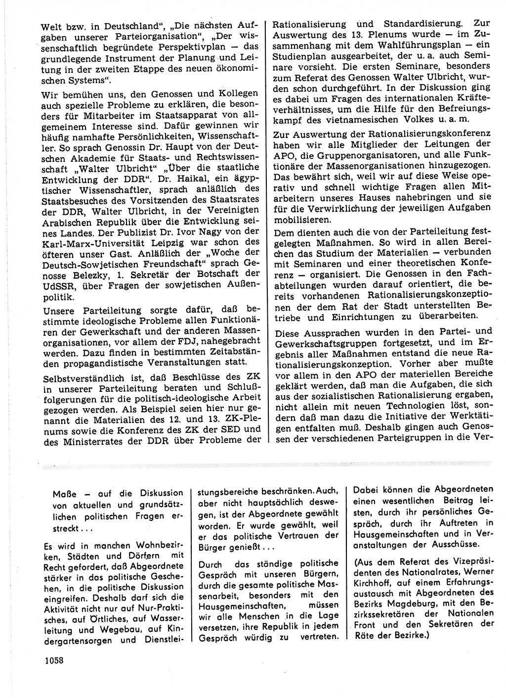 Neuer Weg (NW), Organ des Zentralkomitees (ZK) der SED (Sozialistische Einheitspartei Deutschlands) für Fragen des Parteilebens, 21. Jahrgang [Deutsche Demokratische Republik (DDR)] 1966, Seite 1058 (NW ZK SED DDR 1966, S. 1058)