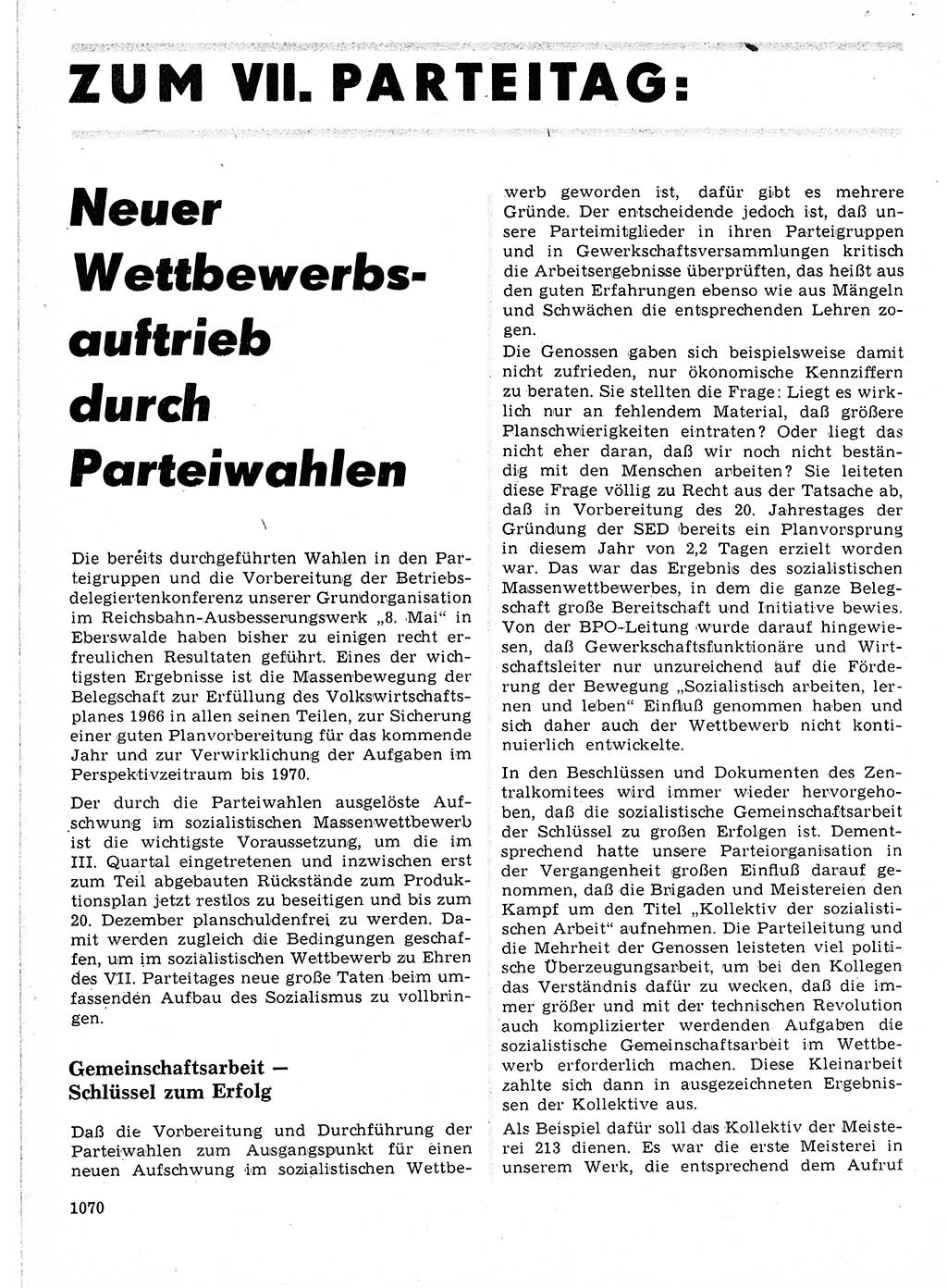 Neuer Weg (NW), Organ des Zentralkomitees (ZK) der SED (Sozialistische Einheitspartei Deutschlands) für Fragen des Parteilebens, 21. Jahrgang [Deutsche Demokratische Republik (DDR)] 1966, Seite 1070 (NW ZK SED DDR 1966, S. 1070)