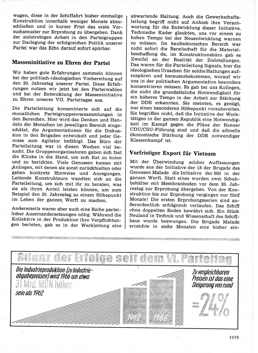 Neuer Weg (NW), Organ des Zentralkomitees (ZK) der SED (Sozialistische Einheitspartei Deutschlands) für Fragen des Parteilebens, 21. Jahrgang [Deutsche Demokratische Republik (DDR)] 1966, Seite 1075 (NW ZK SED DDR 1966, S. 1075)