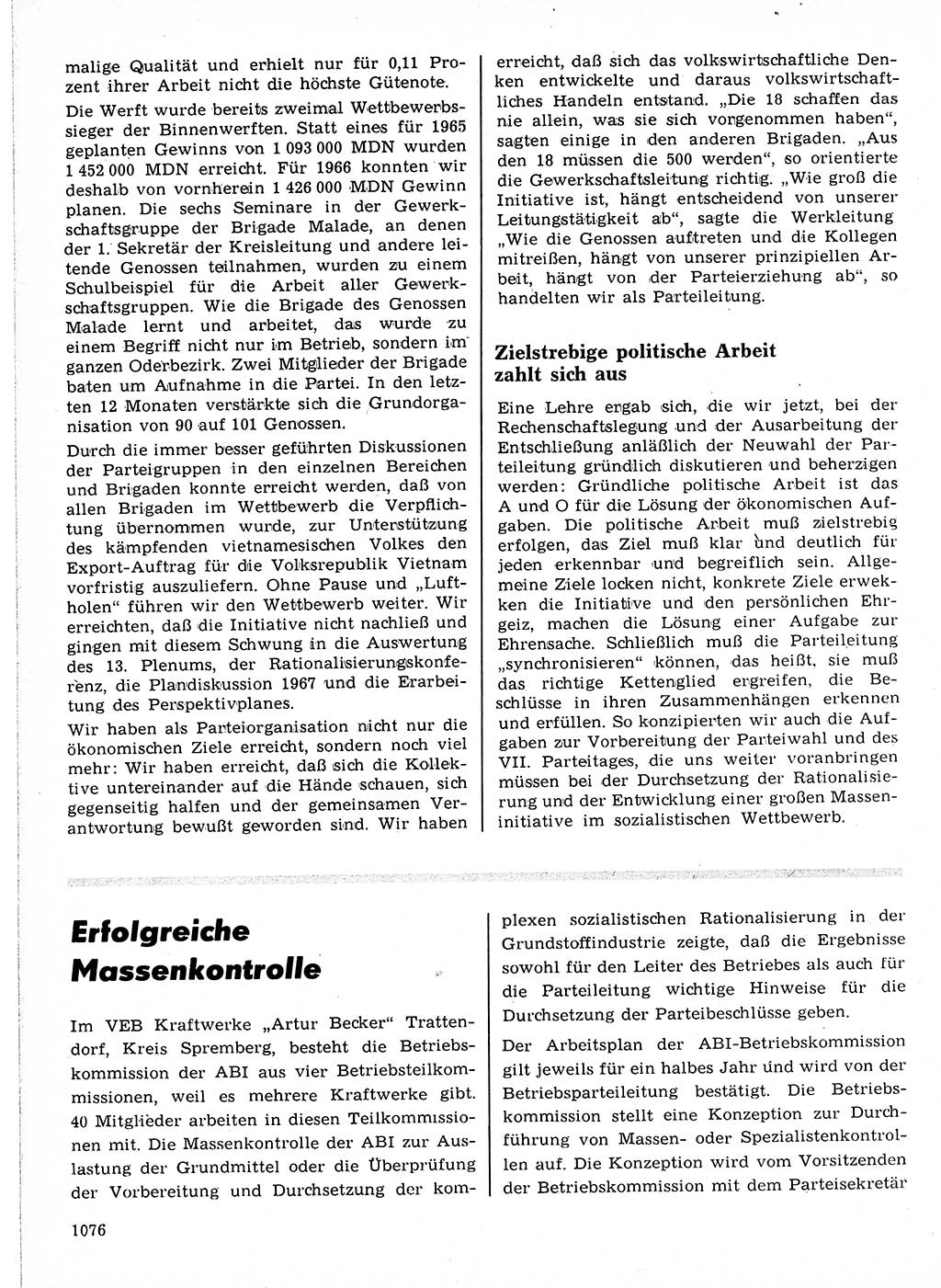 Neuer Weg (NW), Organ des Zentralkomitees (ZK) der SED (Sozialistische Einheitspartei Deutschlands) für Fragen des Parteilebens, 21. Jahrgang [Deutsche Demokratische Republik (DDR)] 1966, Seite 1076 (NW ZK SED DDR 1966, S. 1076)