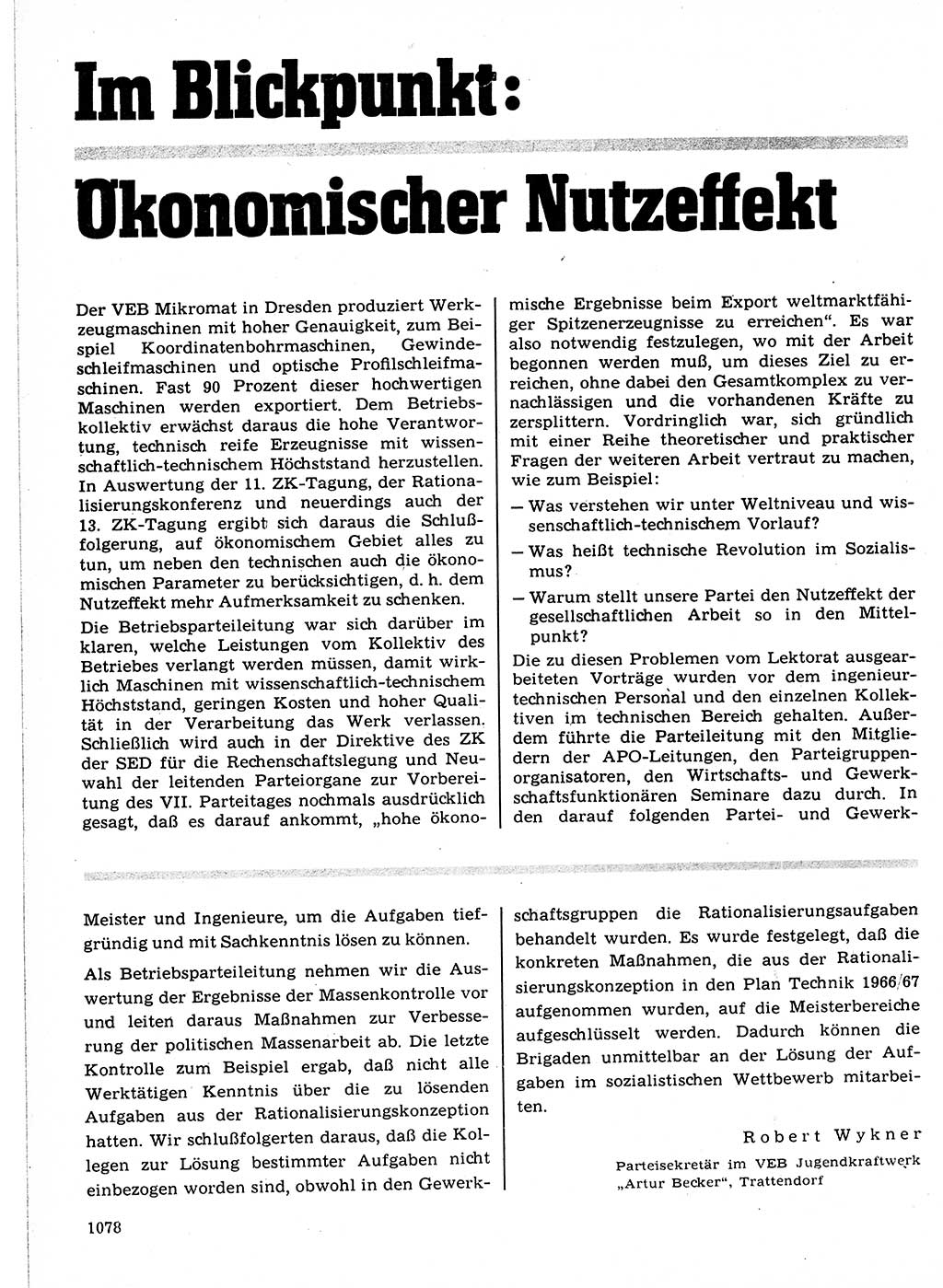 Neuer Weg (NW), Organ des Zentralkomitees (ZK) der SED (Sozialistische Einheitspartei Deutschlands) für Fragen des Parteilebens, 21. Jahrgang [Deutsche Demokratische Republik (DDR)] 1966, Seite 1078 (NW ZK SED DDR 1966, S. 1078)