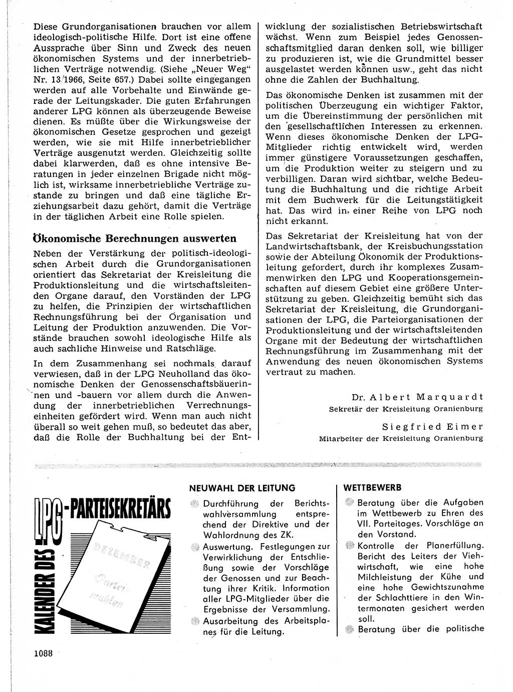 Neuer Weg (NW), Organ des Zentralkomitees (ZK) der SED (Sozialistische Einheitspartei Deutschlands) für Fragen des Parteilebens, 21. Jahrgang [Deutsche Demokratische Republik (DDR)] 1966, Seite 1088 (NW ZK SED DDR 1966, S. 1088)